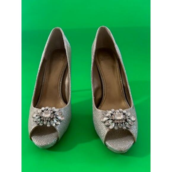 Badgley Mischka Belle Silver 3" Heels Stiletto Pumps Jewel Detail Size 9 - Picture 9 of 9